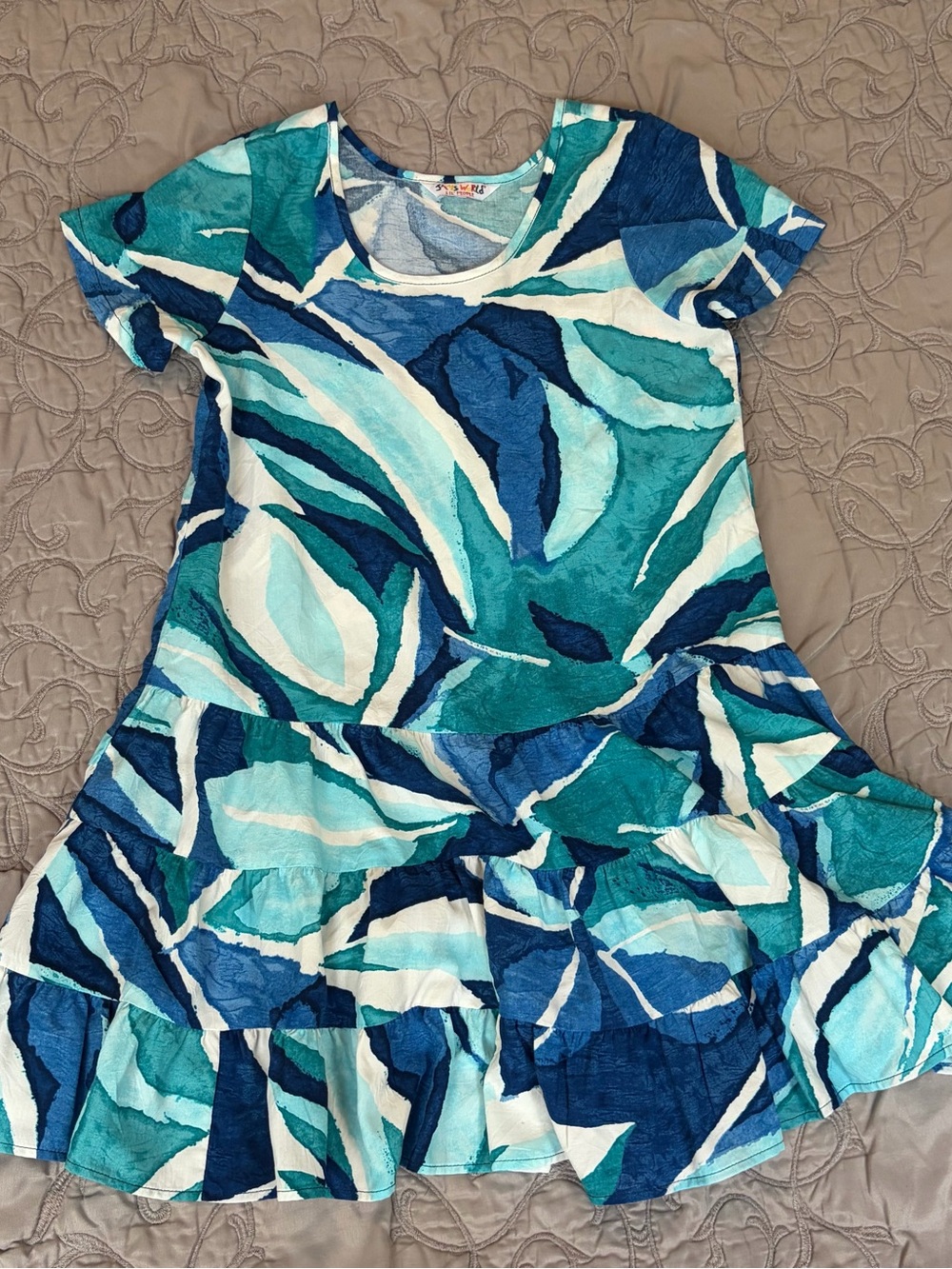 Jams World Lil' People Girls Dress Medium Blue Tiered Hawaii Tropical Resort NWT